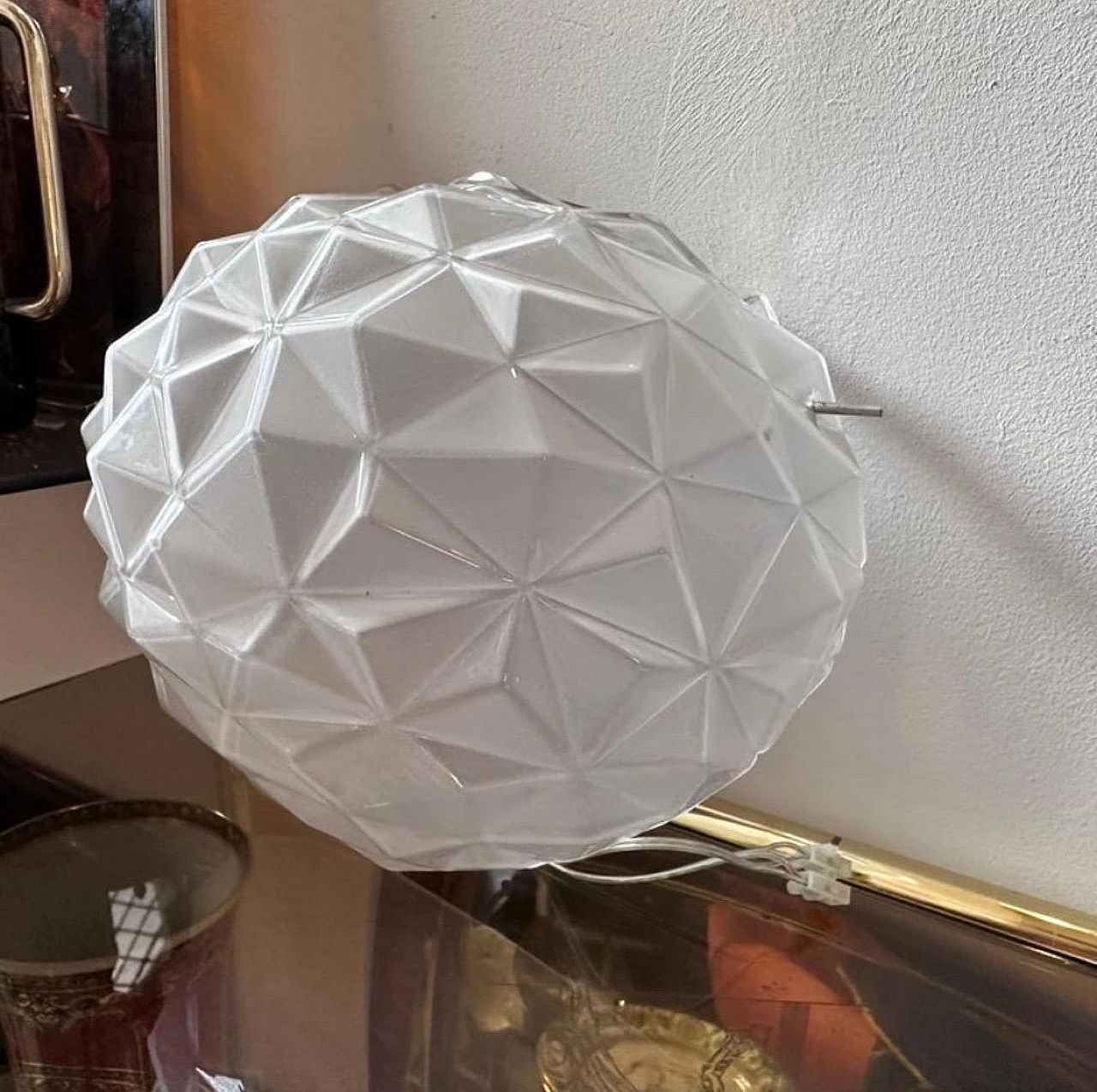 Coppia di applique in metallo cromato e vetro di Murano, anni '80 3