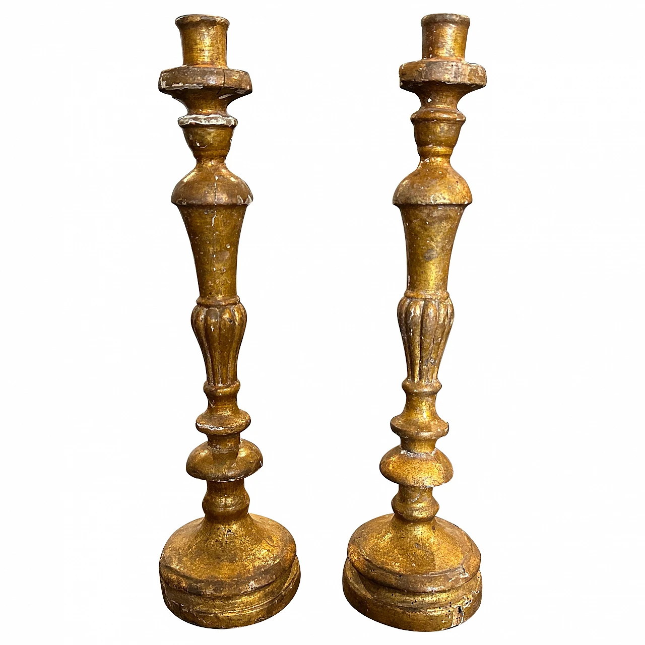 Pair of gilded wooden torch holders in Empire style, 19th century 1