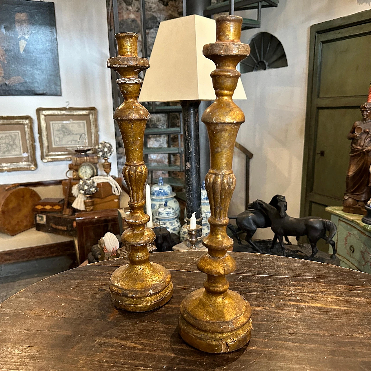 Pair of gilded wooden torch holders in Empire style, 19th century 9