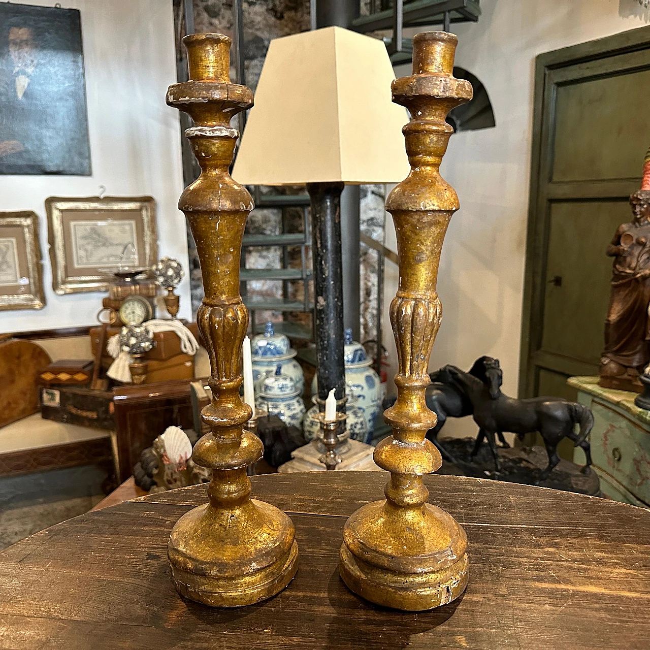 Pair of gilded wooden torch holders in Empire style, 19th century 12