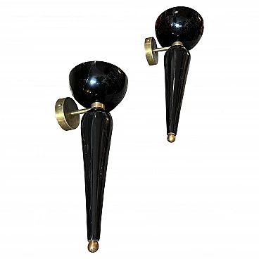 Pair of brass and Murano glass torch lamps, 1950s