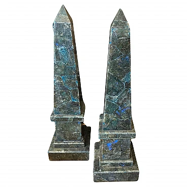 Pair of green marble and lapis lazuli obelisks, late 19th century