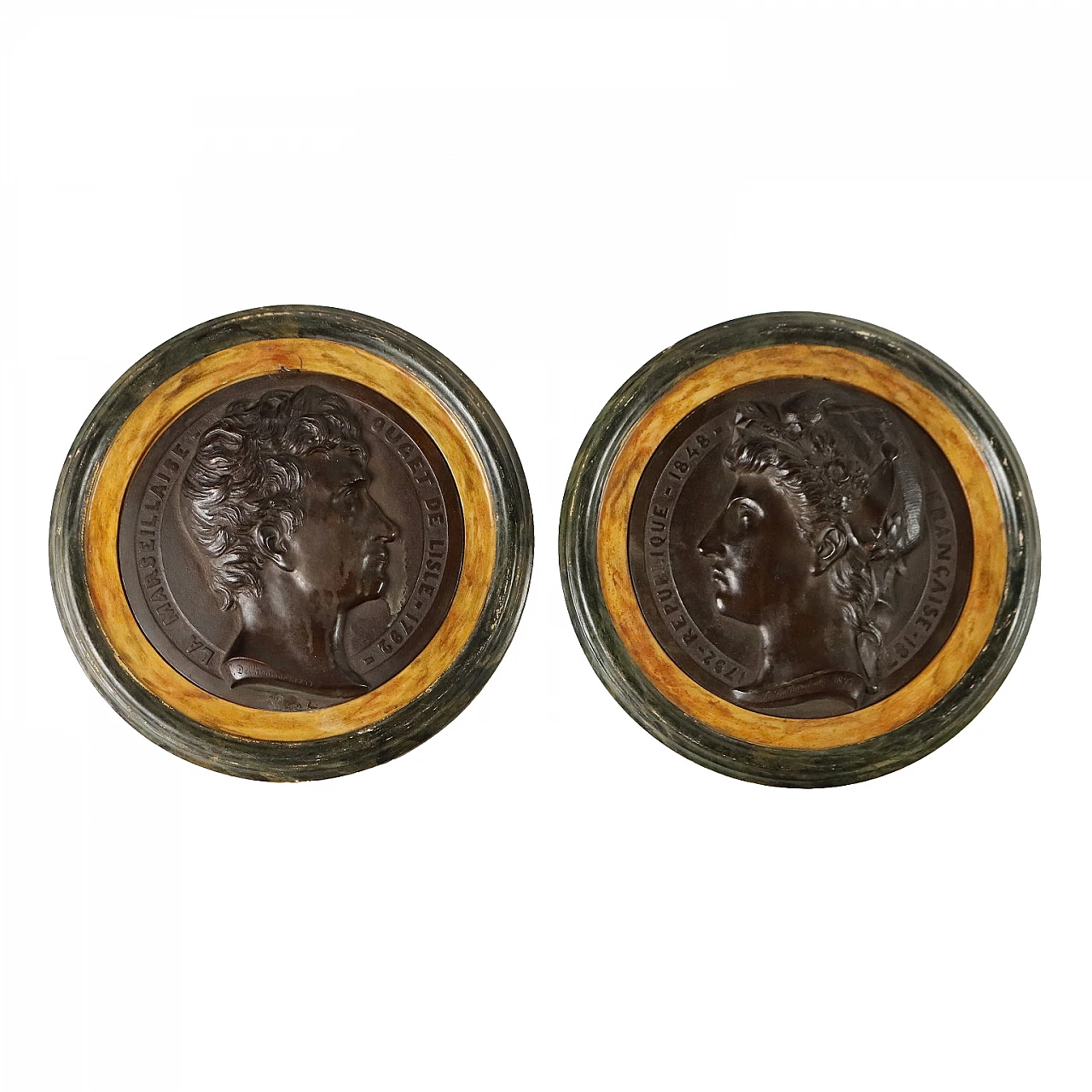 Léon-Alexandre Delhomme, pair of bronze medallions, 1877 1