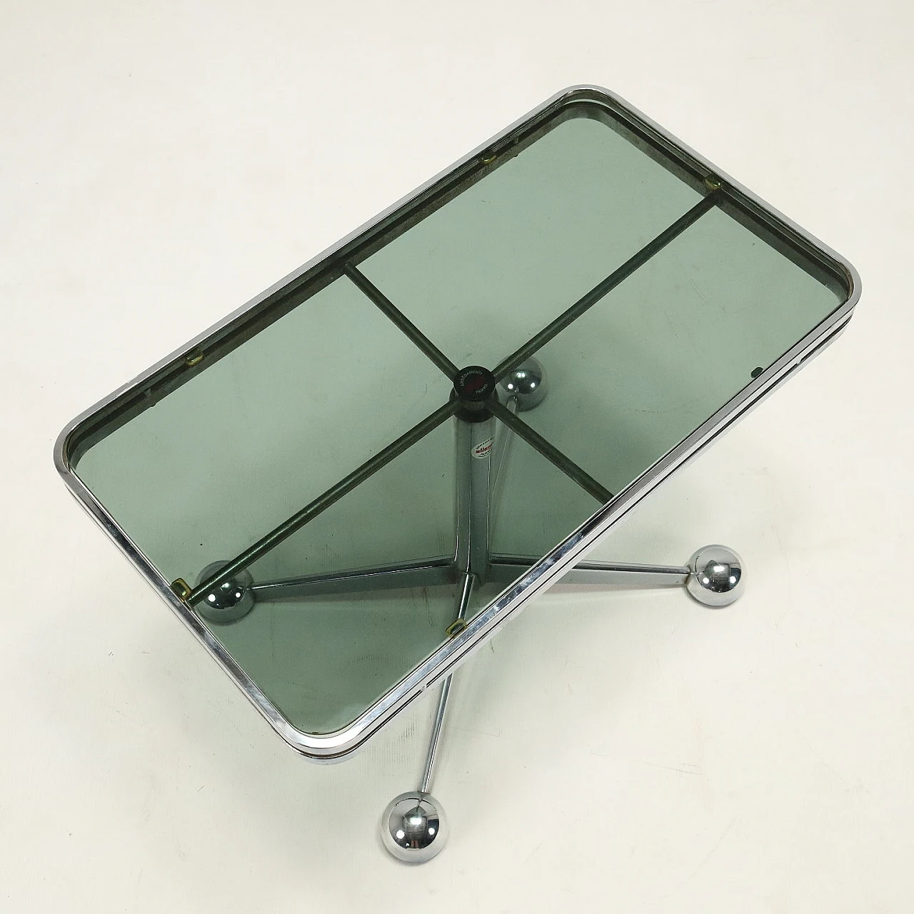 Space Age coffee table with chrome-plated metal frame and smoked glass top by Allegri Arredamenti Parma, 1970s 6