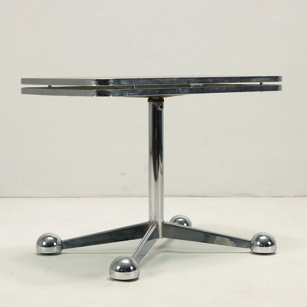 Space Age coffee table with chrome-plated metal frame and smoked glass top by Allegri Arredamenti Parma, 1970s 7