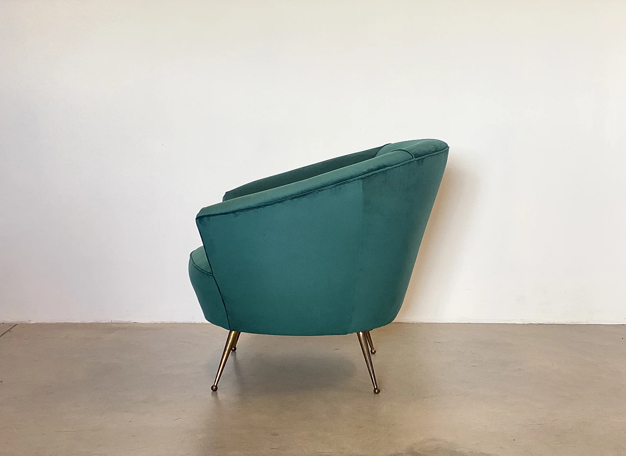 Coppia di Poltrone in velluto verde e ottone di ISA Bergamo, anni '50 7