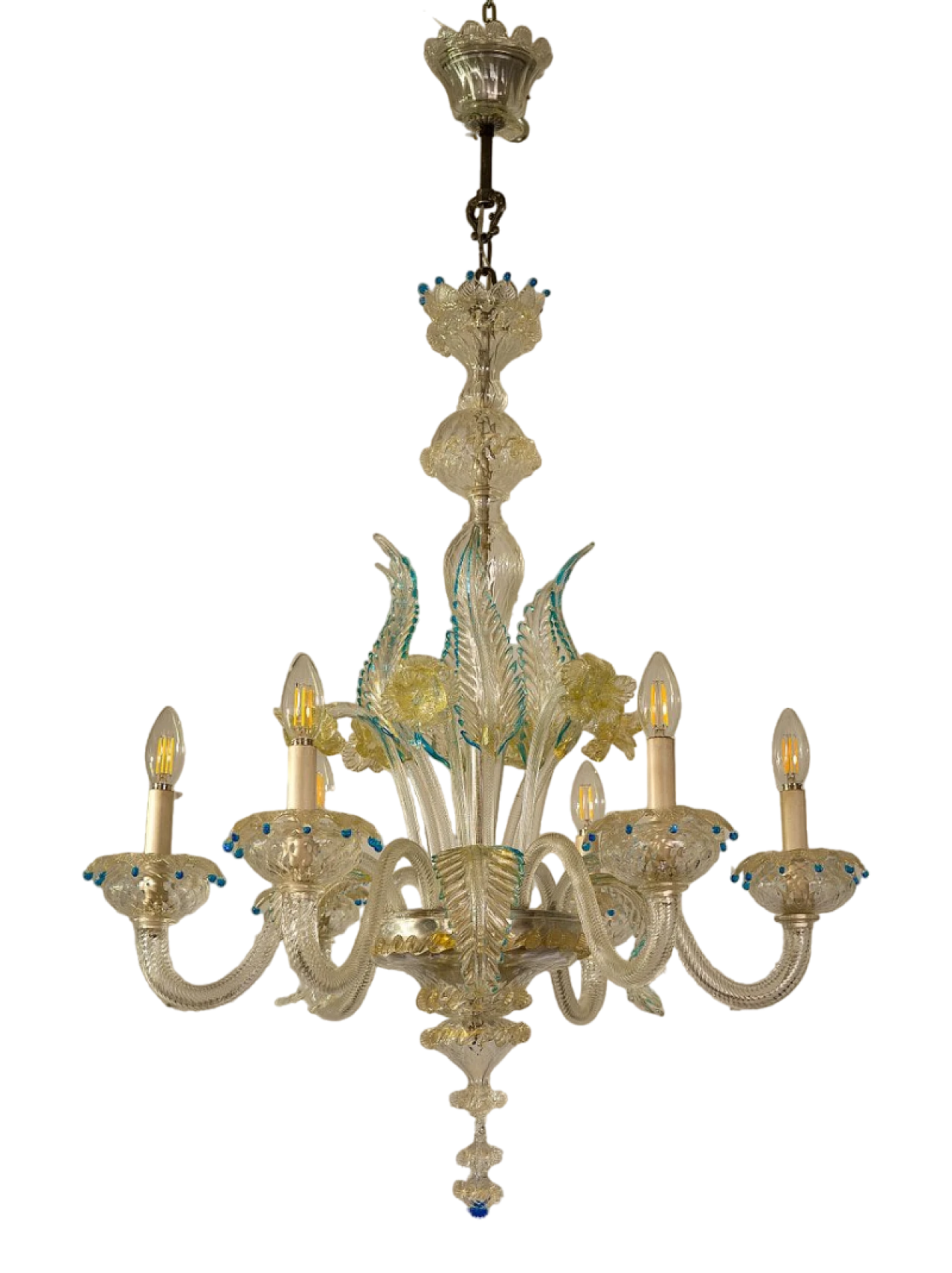 Lampadario in vetro di Murano soffiato a forma di bouquet, anni '40 12