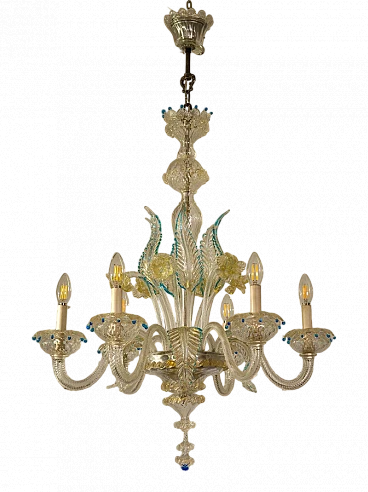 Lampadario in vetro di Murano soffiato a forma di bouquet, anni '40