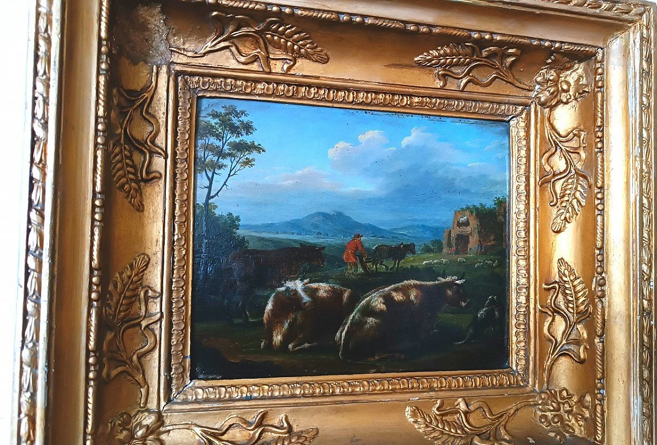 Bucolic landscape, oil painting on panel, second half of 18th century 3