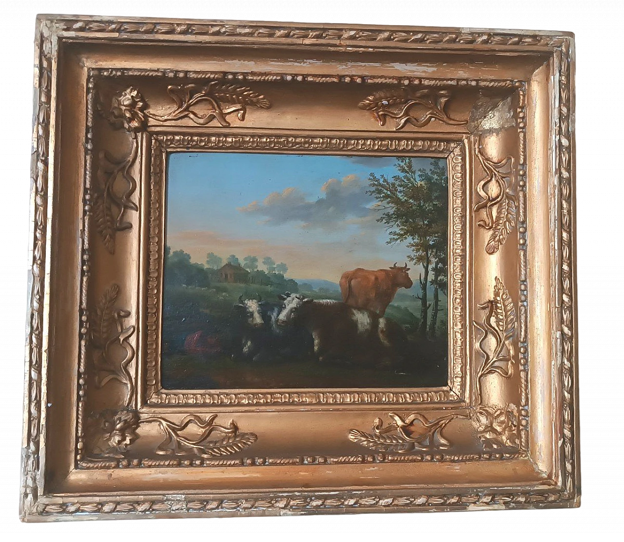 Bucolic scene, oil painting on panel, second half of the 18th century 2