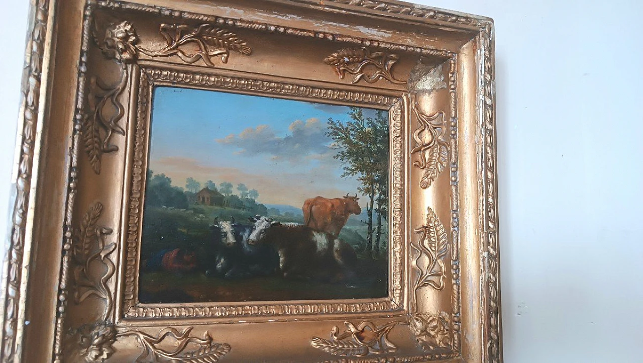 Bucolic scene, oil painting on panel, second half of the 18th century 5