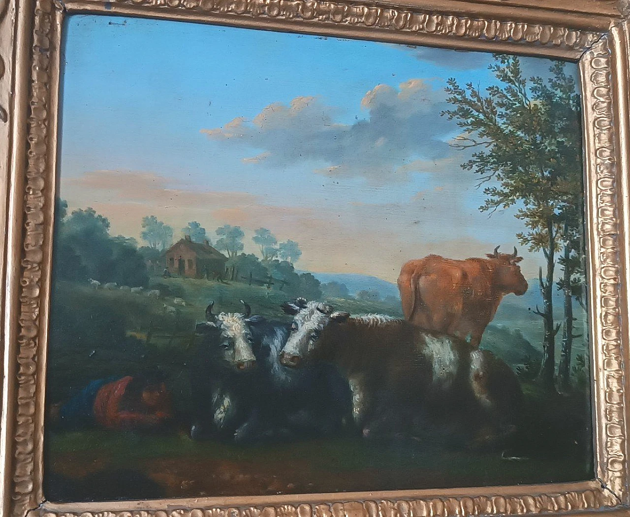 Bucolic scene, oil painting on panel, second half of the 18th century 6