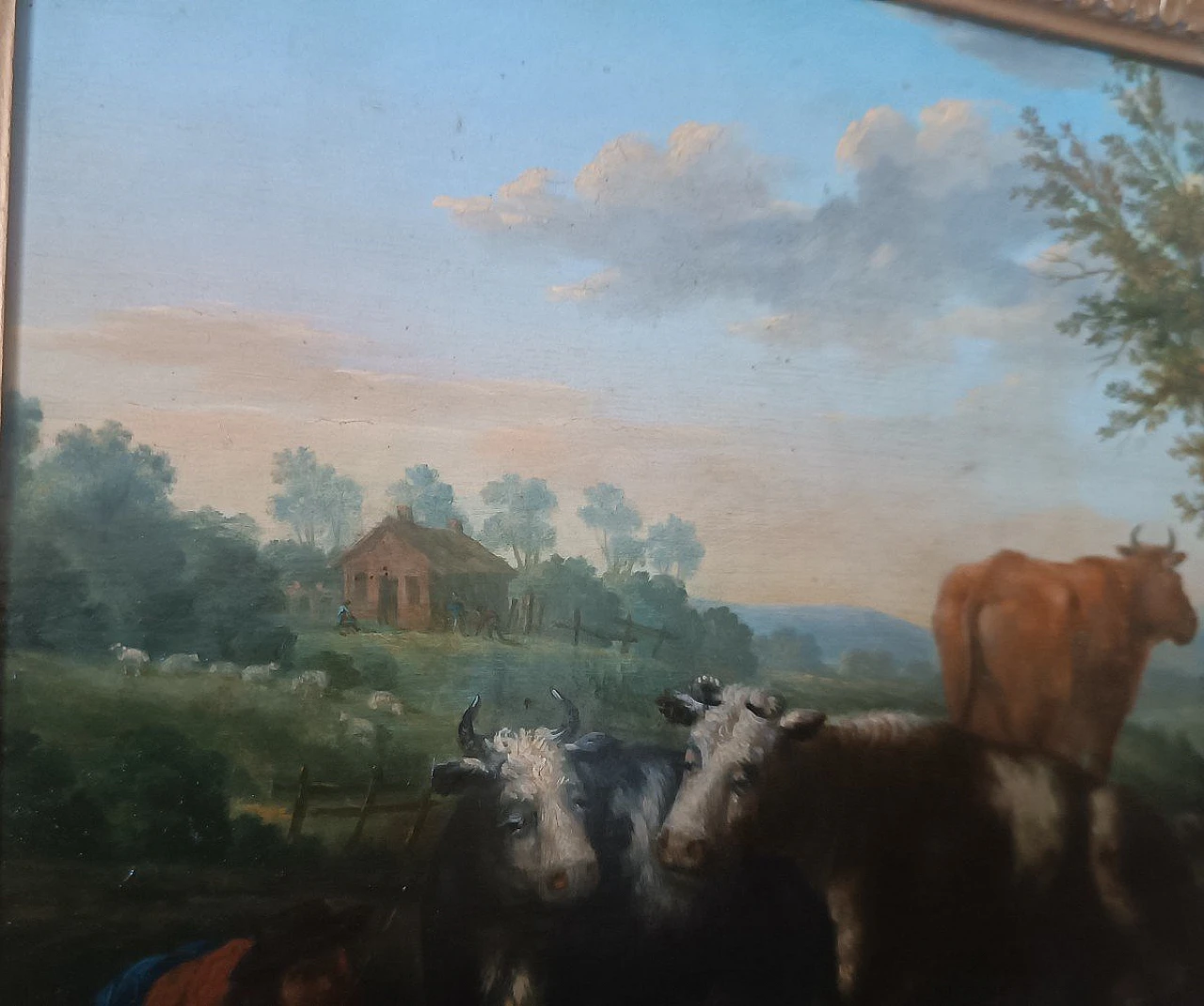 Bucolic scene, oil painting on panel, second half of the 18th century 7