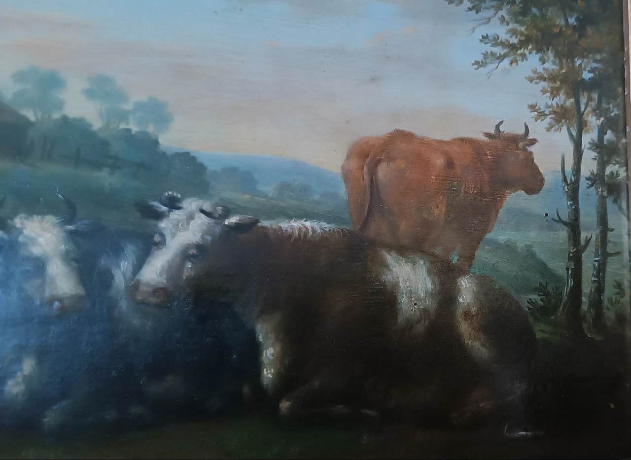 Bucolic scene, oil painting on panel, second half of the 18th century 8
