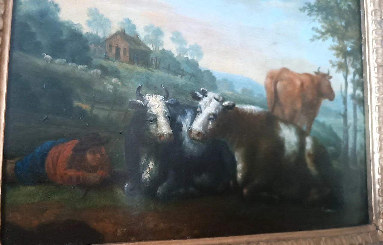 Bucolic scene, oil painting on panel, second half of the 18th century 9