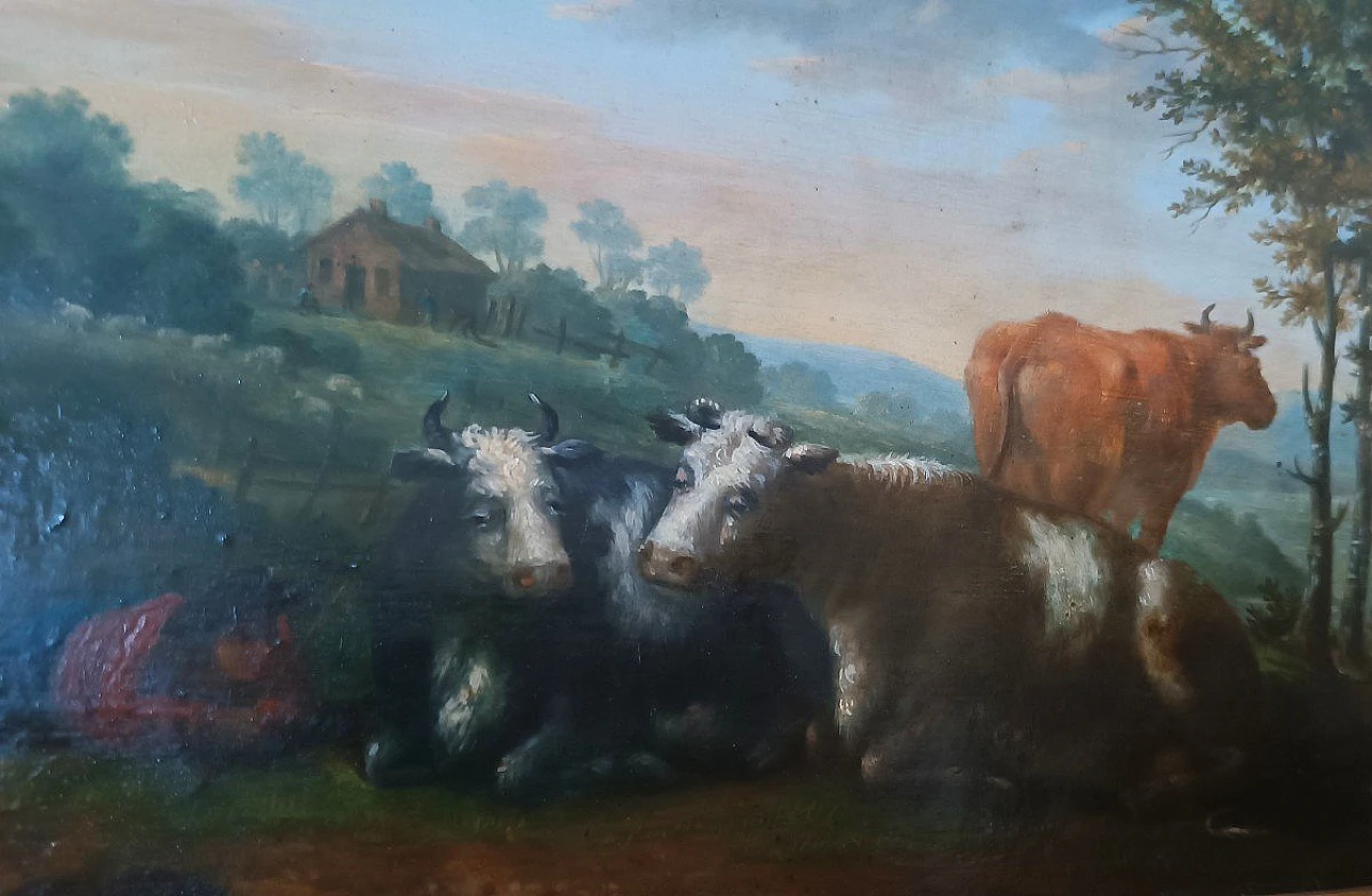 Bucolic scene, oil painting on panel, second half of the 18th century 11