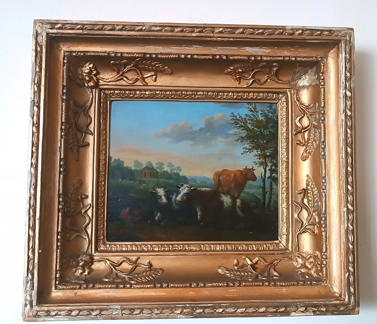 Bucolic scene, oil painting on panel, second half of the 18th century 12