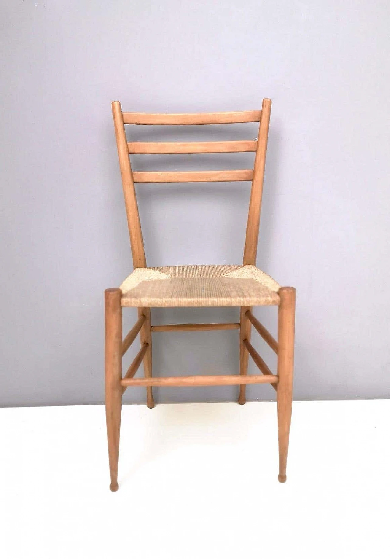 Pair of Chiavarine chairs in beech and wicker, 1950s 4