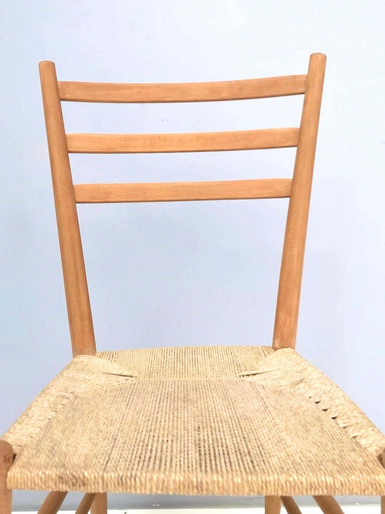 Pair of Chiavarine chairs in beech and wicker, 1950s 6