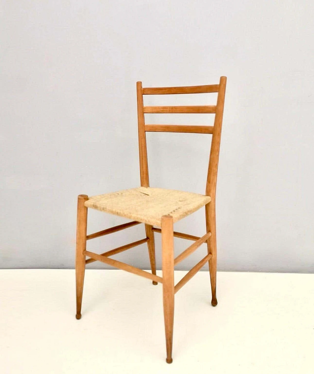 Pair of Chiavarine chairs in beech and wicker, 1950s 7