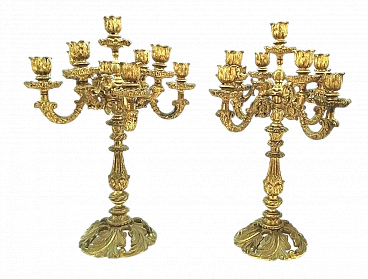 Coppia di candelabri francesi in bronzo dorato, '800