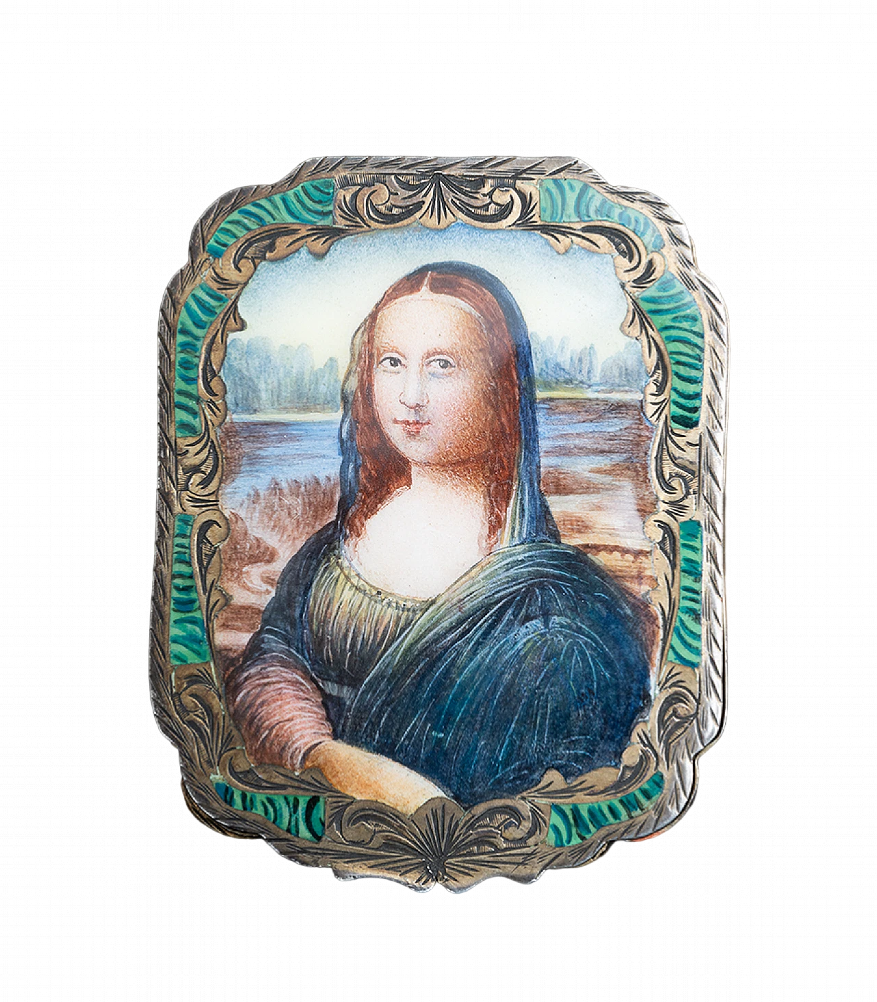 Portacipria in argento con coperchio smaltato raffigurante la Monalisa 4