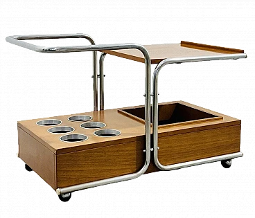 Bauhaus style wood and chromed steel bar cart, 1960s