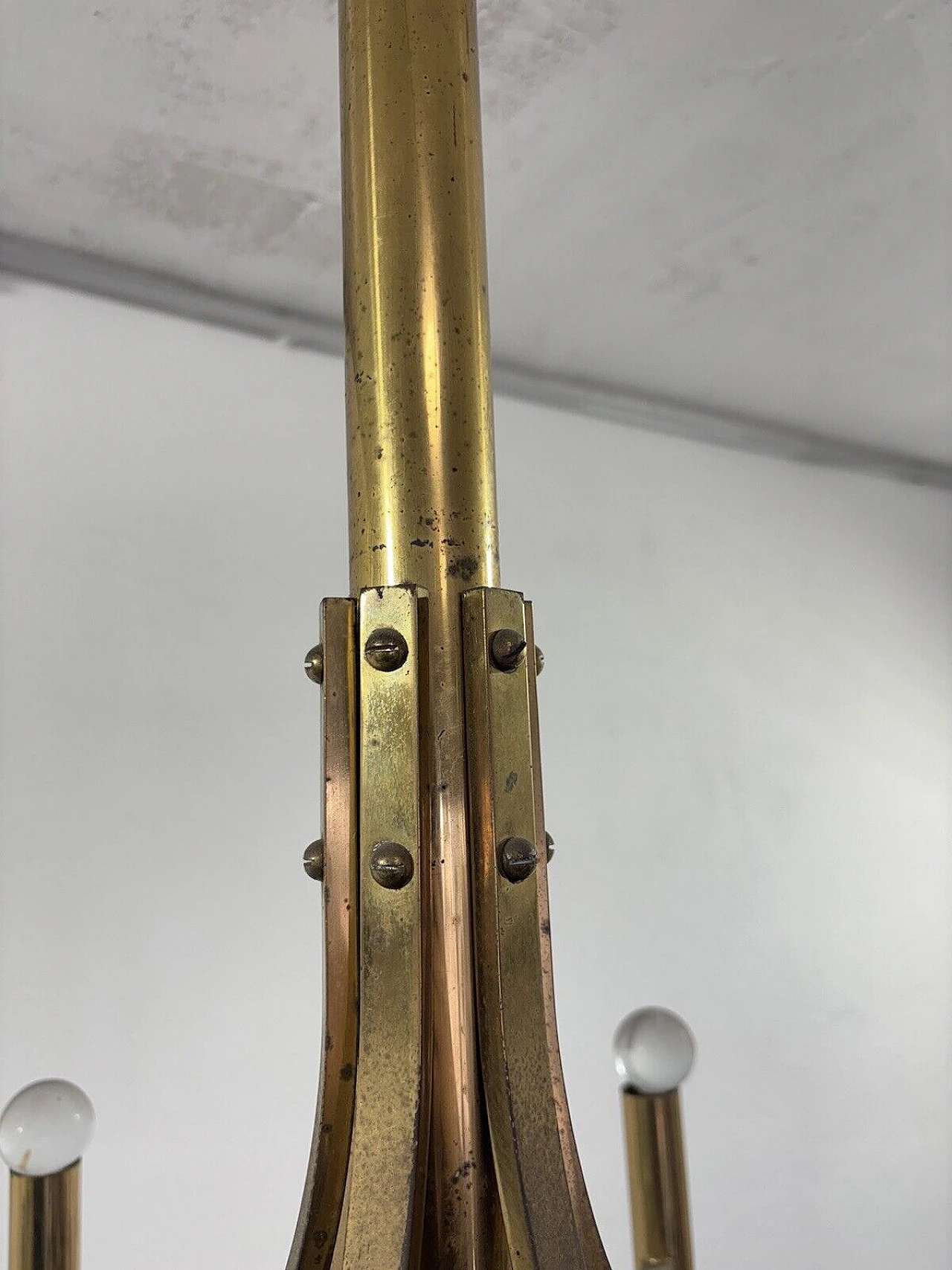 Lampadario a sei luci in ottone e cristallo di Gaetano Sciolari 5