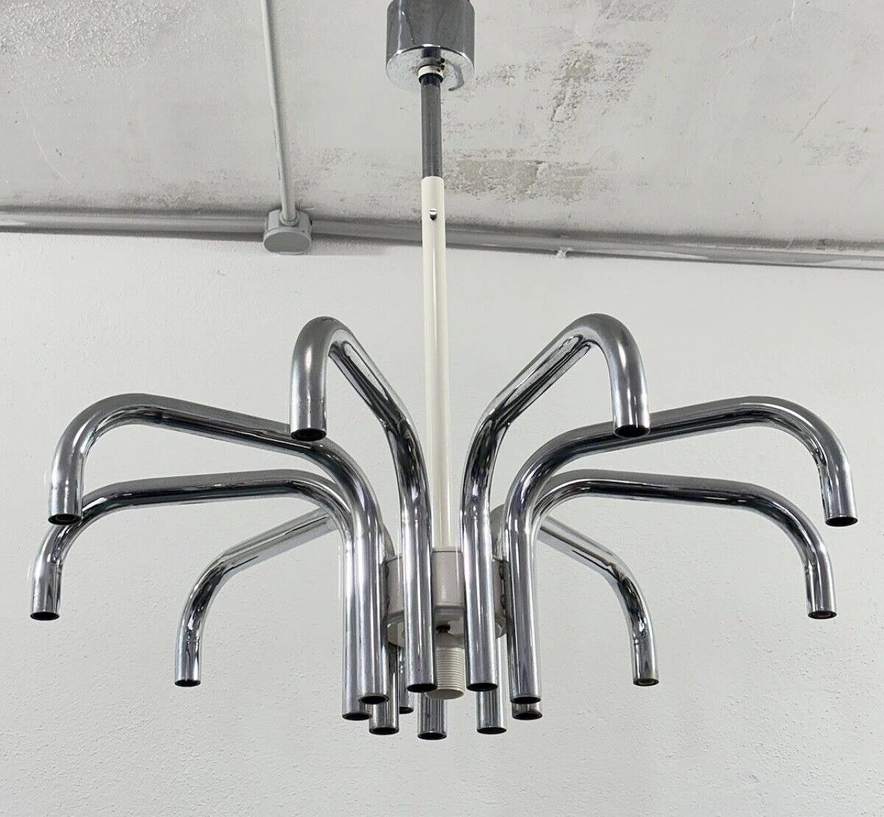 Steel chandelier by Angelo Brotto for Esperia 3