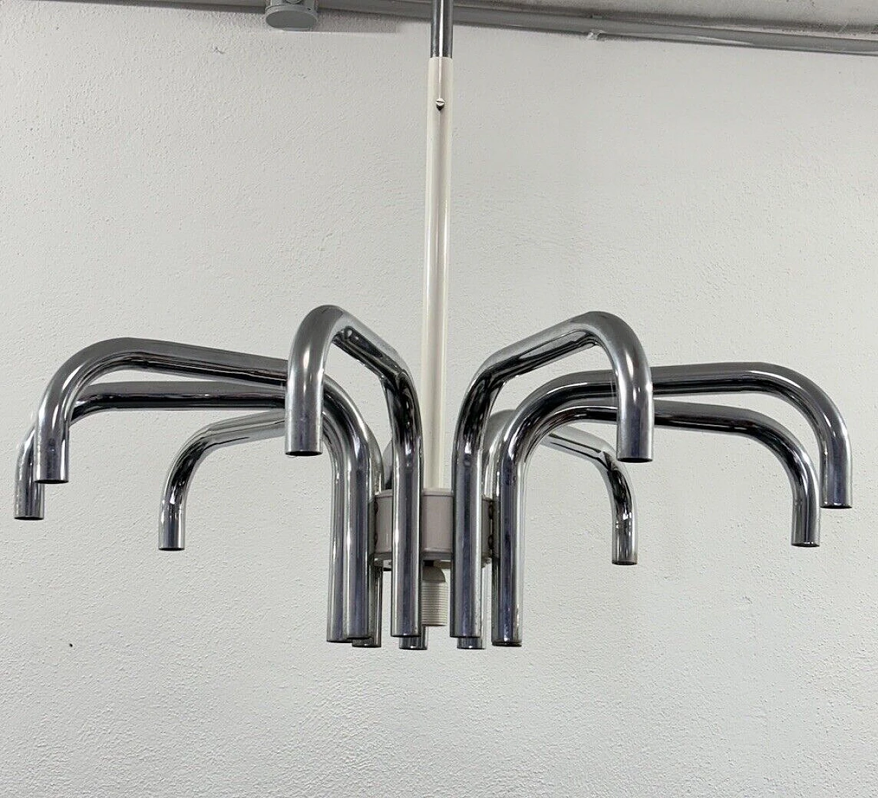 Steel chandelier by Angelo Brotto for Esperia 4