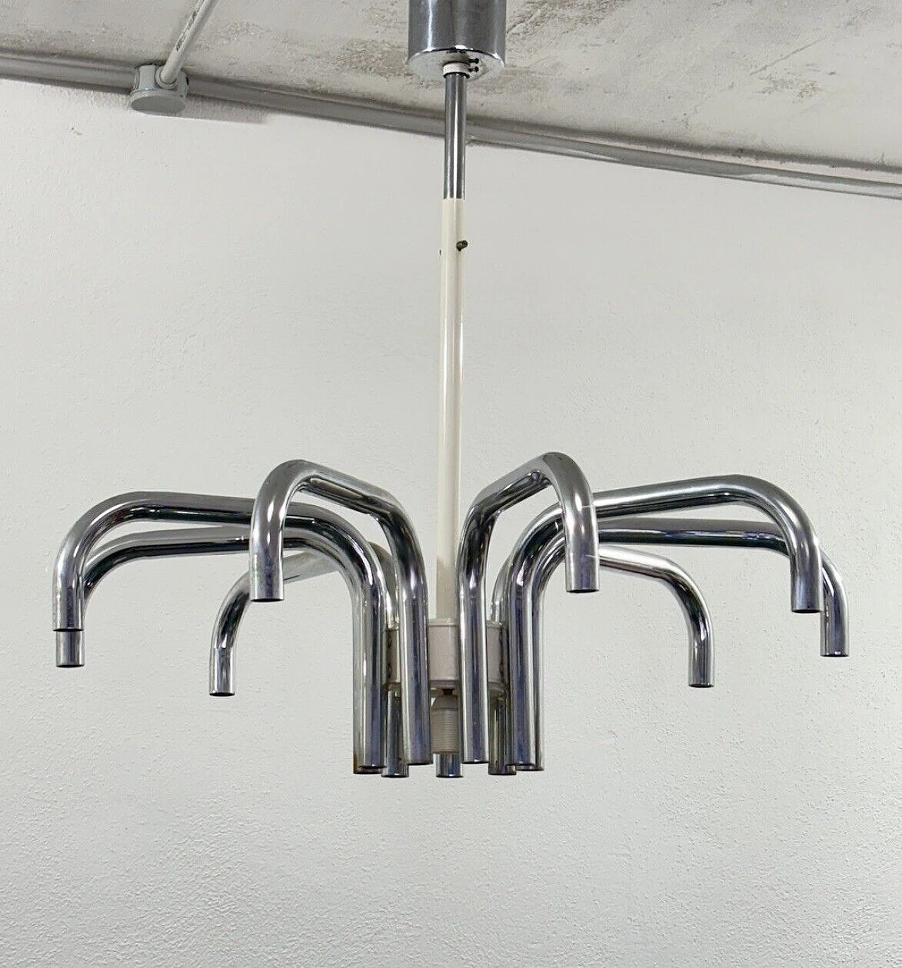 Steel chandelier by Angelo Brotto for Esperia 10