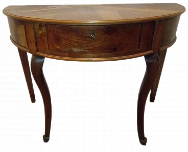 Half-moon cherry and walnut console with drawer, early 19th century