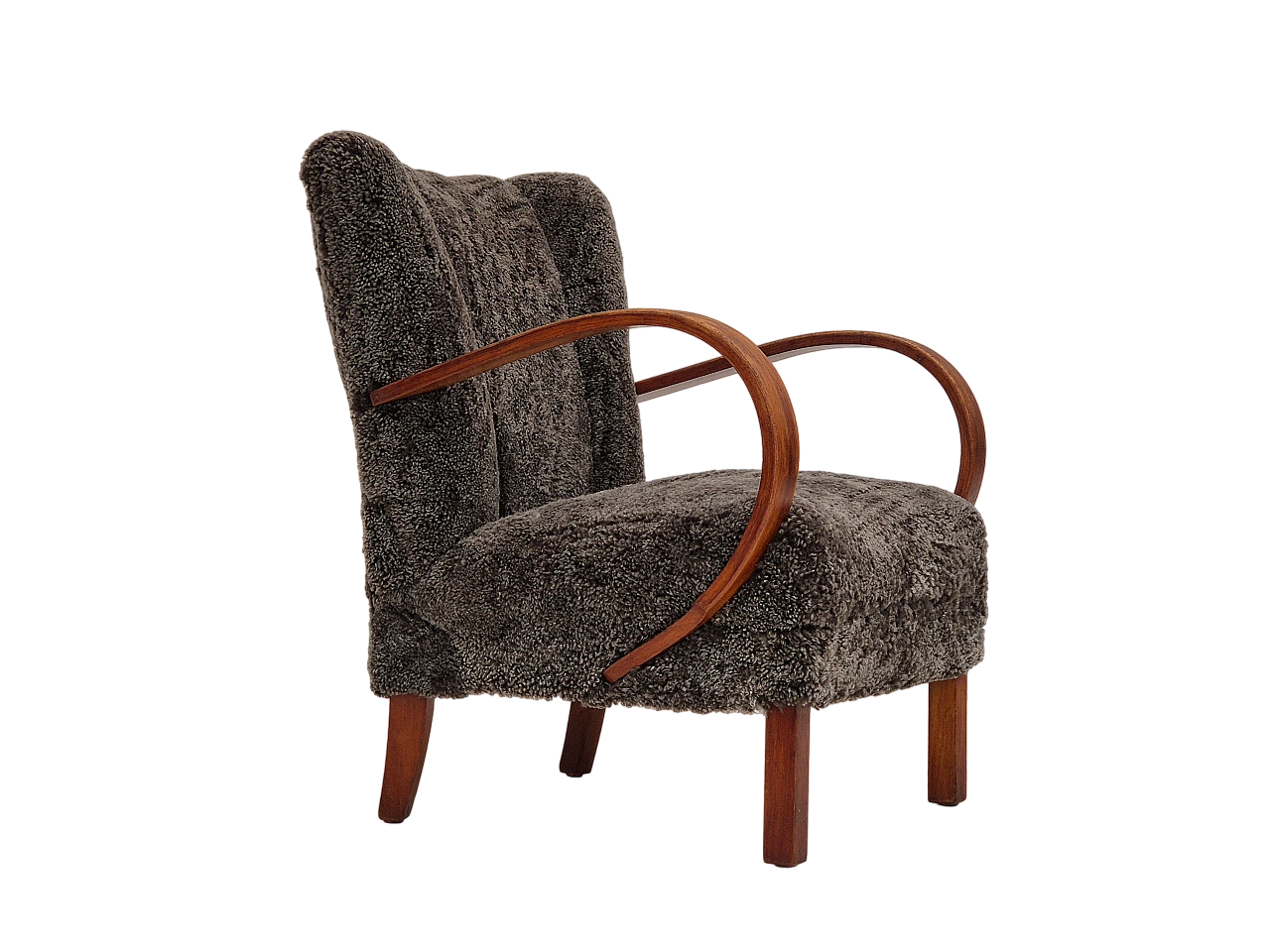 Beech wood and sheepskin Danish armchair, 1950s 18