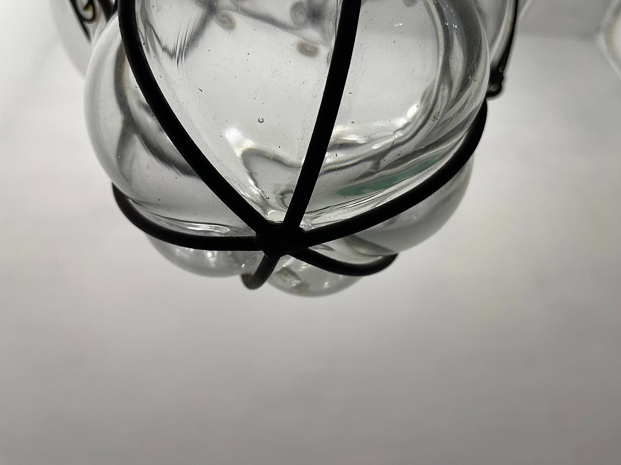 Lampada da soffitto in ferro battuto e vetro di Murano, anni '50 5