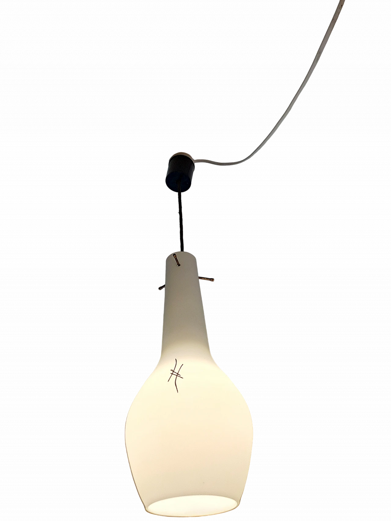 Ceiling lamp in white opaline with black stripes design, 1950s 5