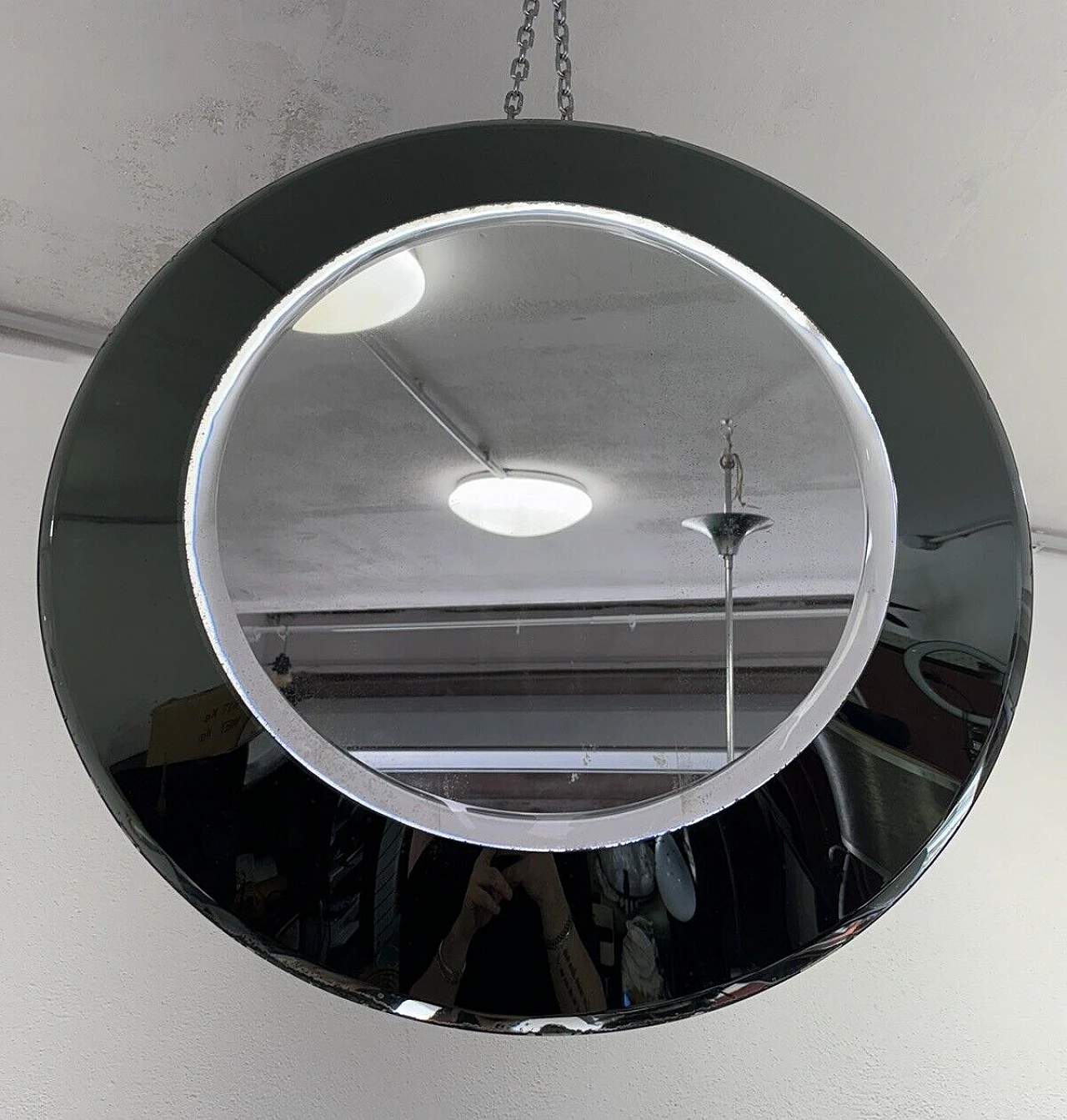 Round smoked and transparent glass mirror by Fontana Arte, 1970s 1