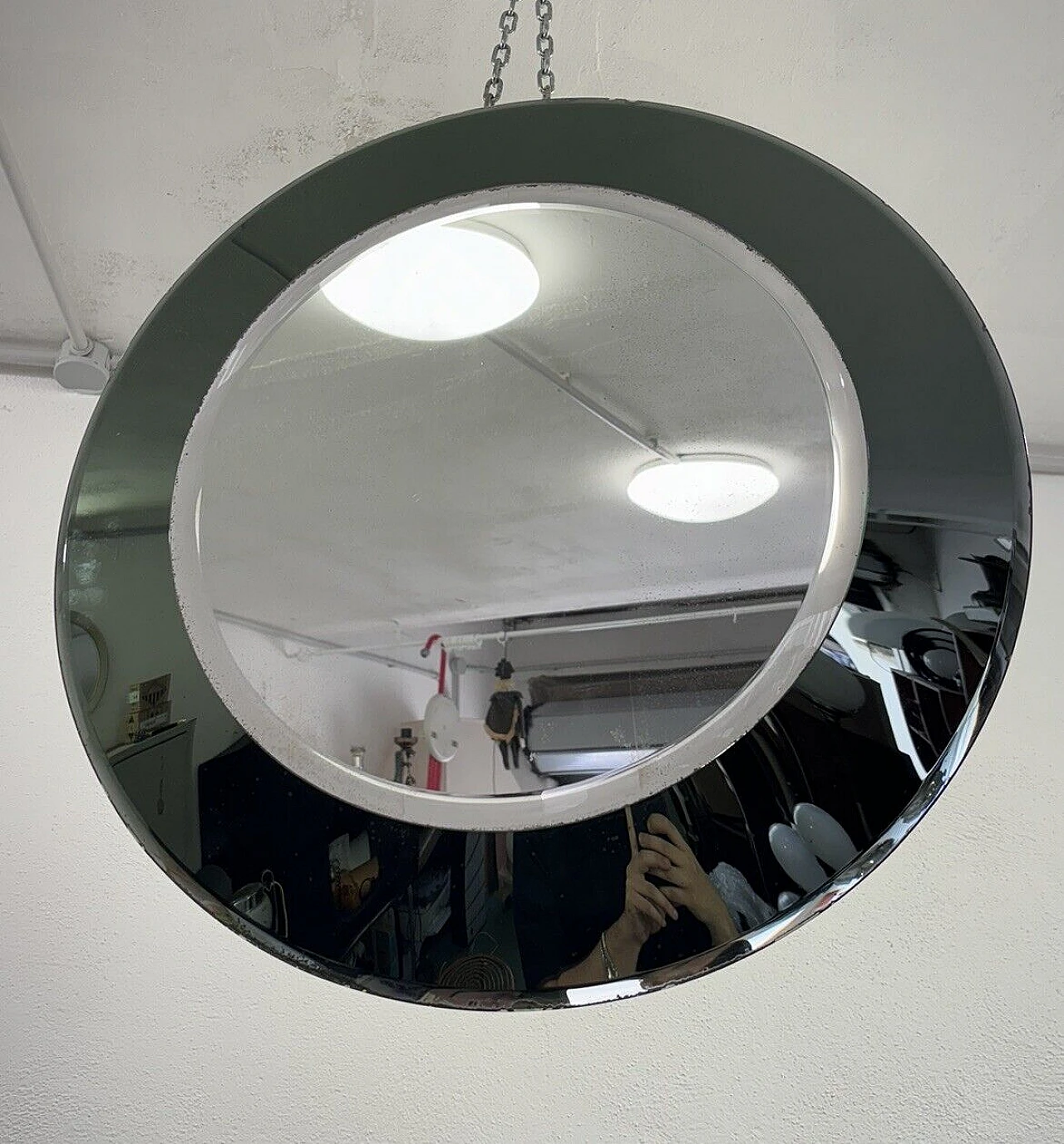 Round smoked and transparent glass mirror by Fontana Arte, 1970s 2