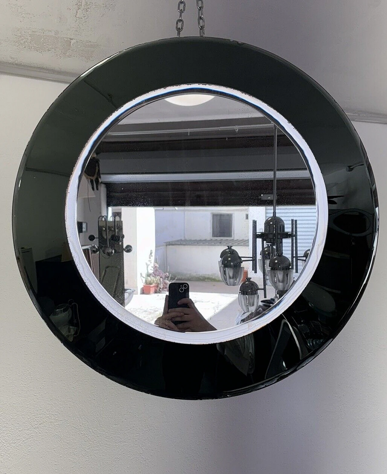 Round smoked and transparent glass mirror by Fontana Arte, 1970s 3
