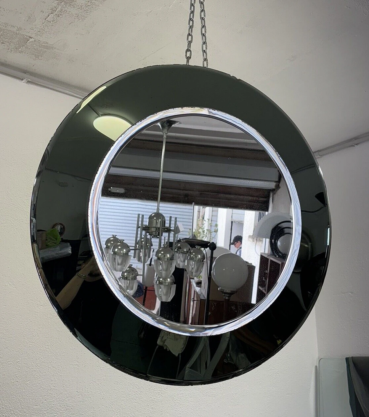 Round smoked and transparent glass mirror by Fontana Arte, 1970s 4