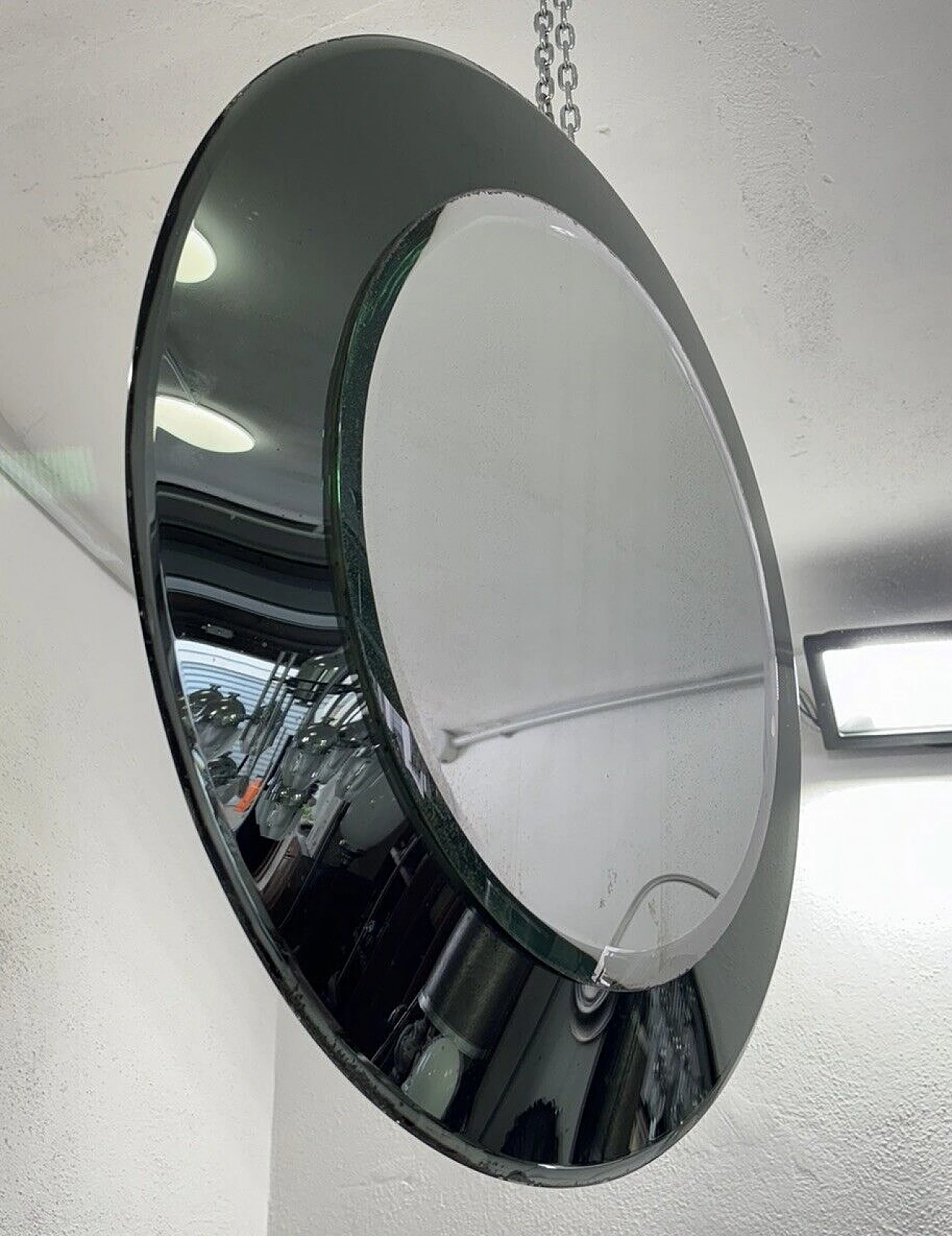 Round smoked and transparent glass mirror by Fontana Arte, 1970s 5