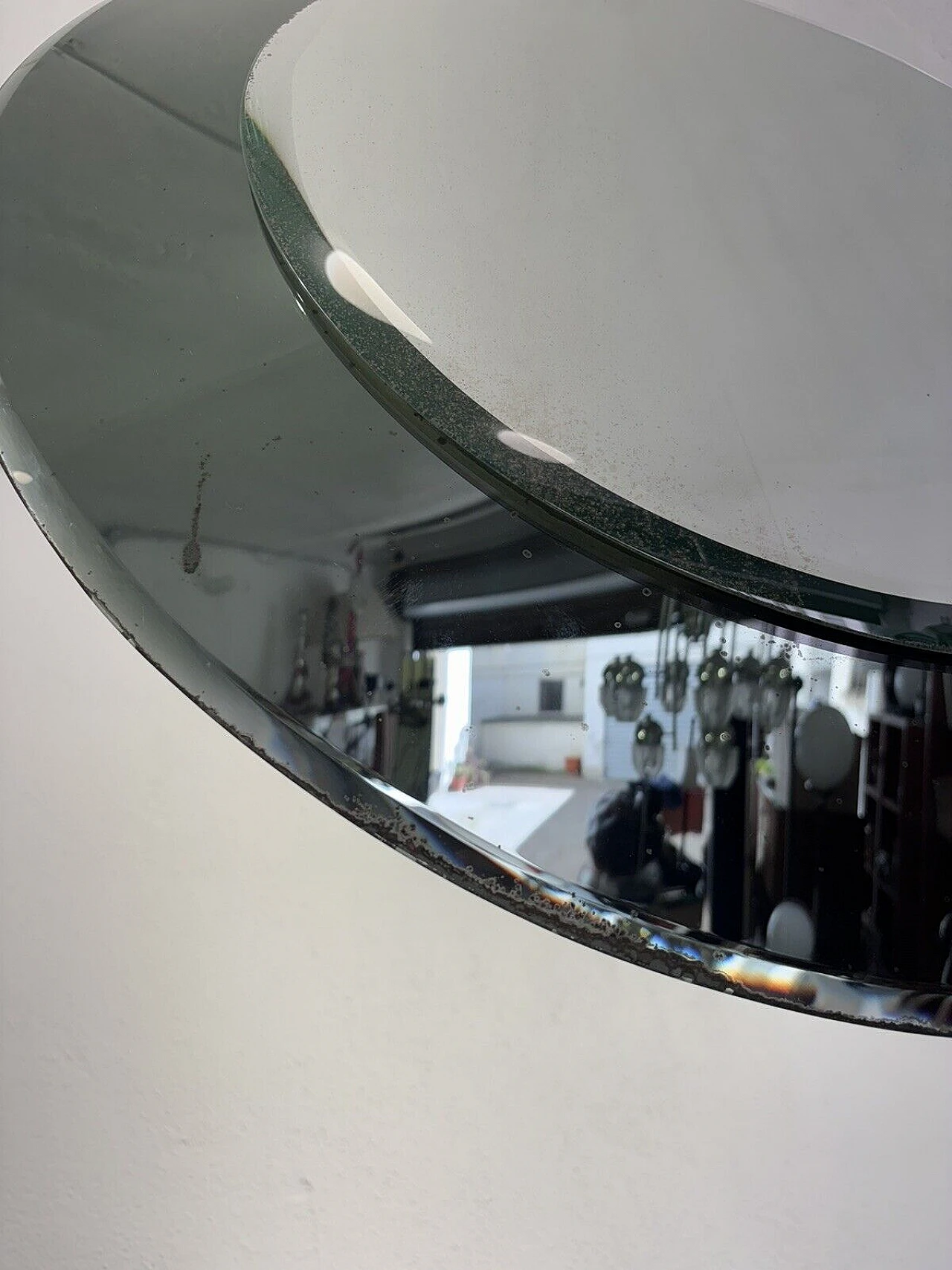Round smoked and transparent glass mirror by Fontana Arte, 1970s 7
