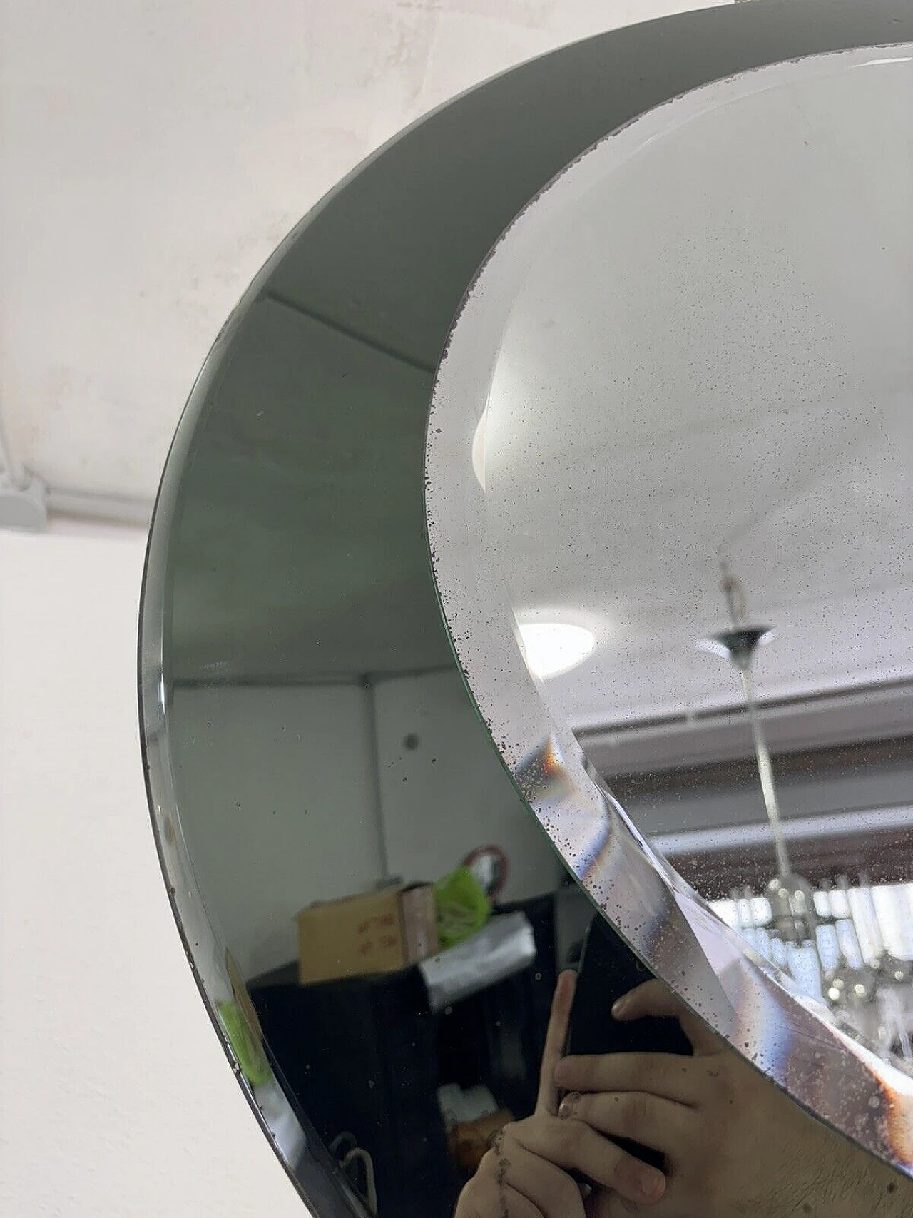 Round smoked and transparent glass mirror by Fontana Arte, 1970s 9