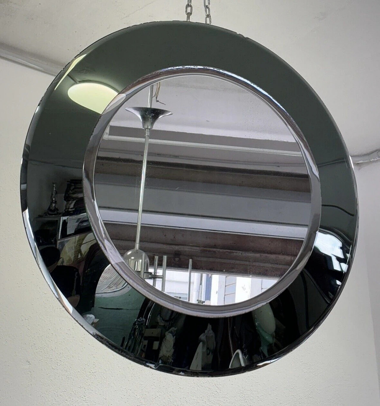 Round smoked and transparent glass mirror by Fontana Arte, 1970s 12