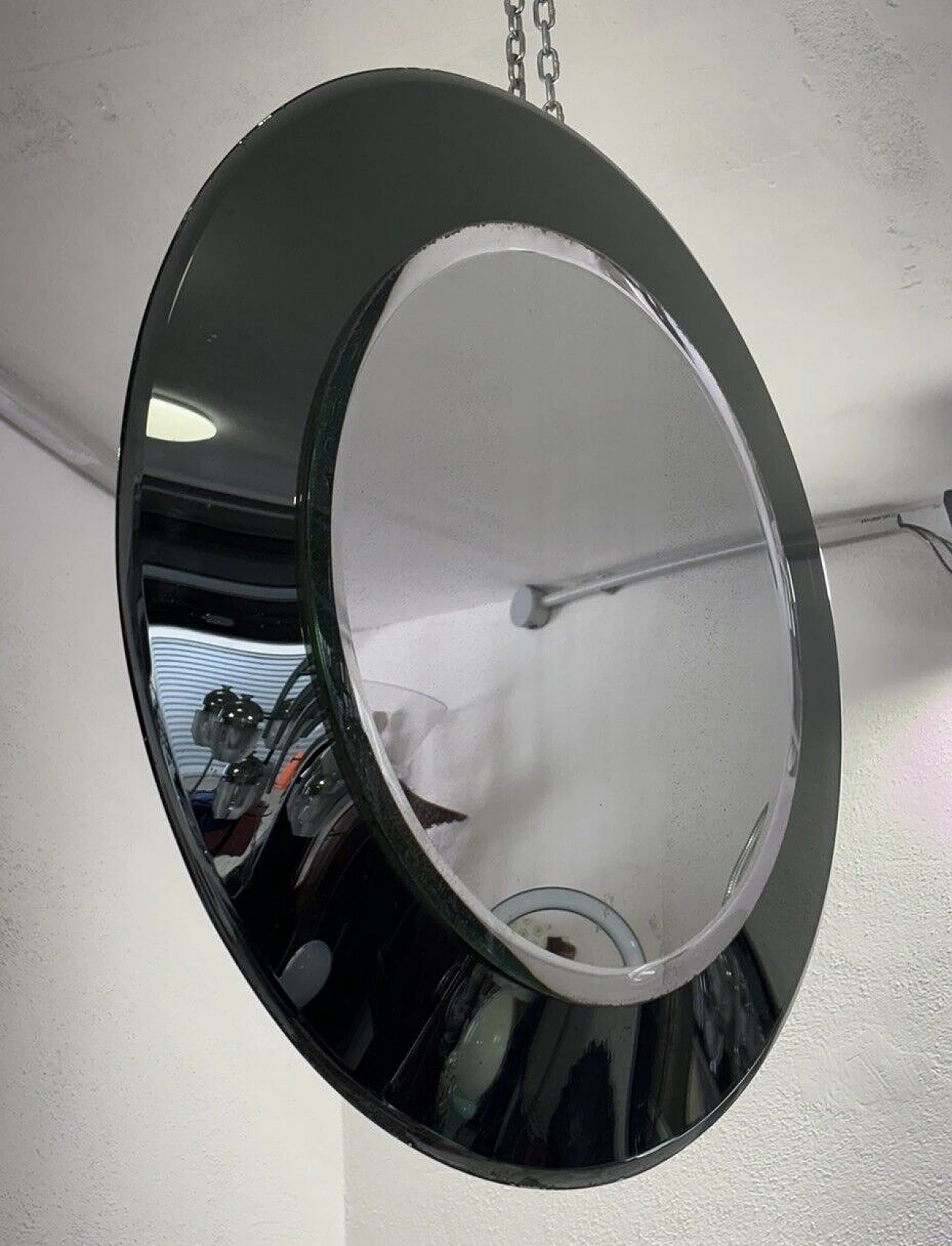 Round smoked and transparent glass mirror by Fontana Arte, 1970s 13