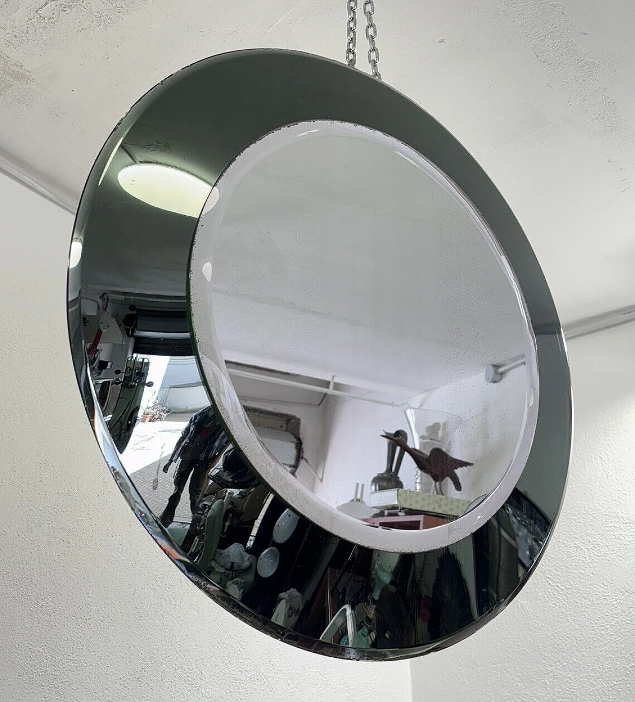 Round smoked and transparent glass mirror by Fontana Arte, 1970s 15