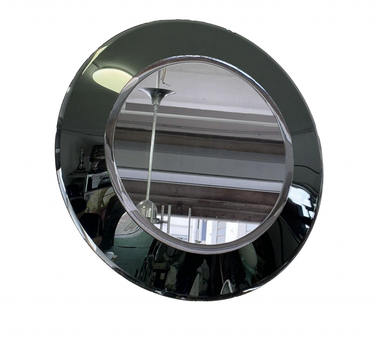 Round smoked and transparent glass mirror by Fontana Arte, 1970s 16
