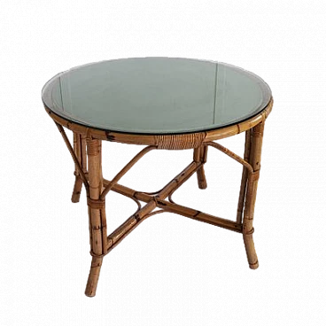Bamboo table with glass top, 1960s