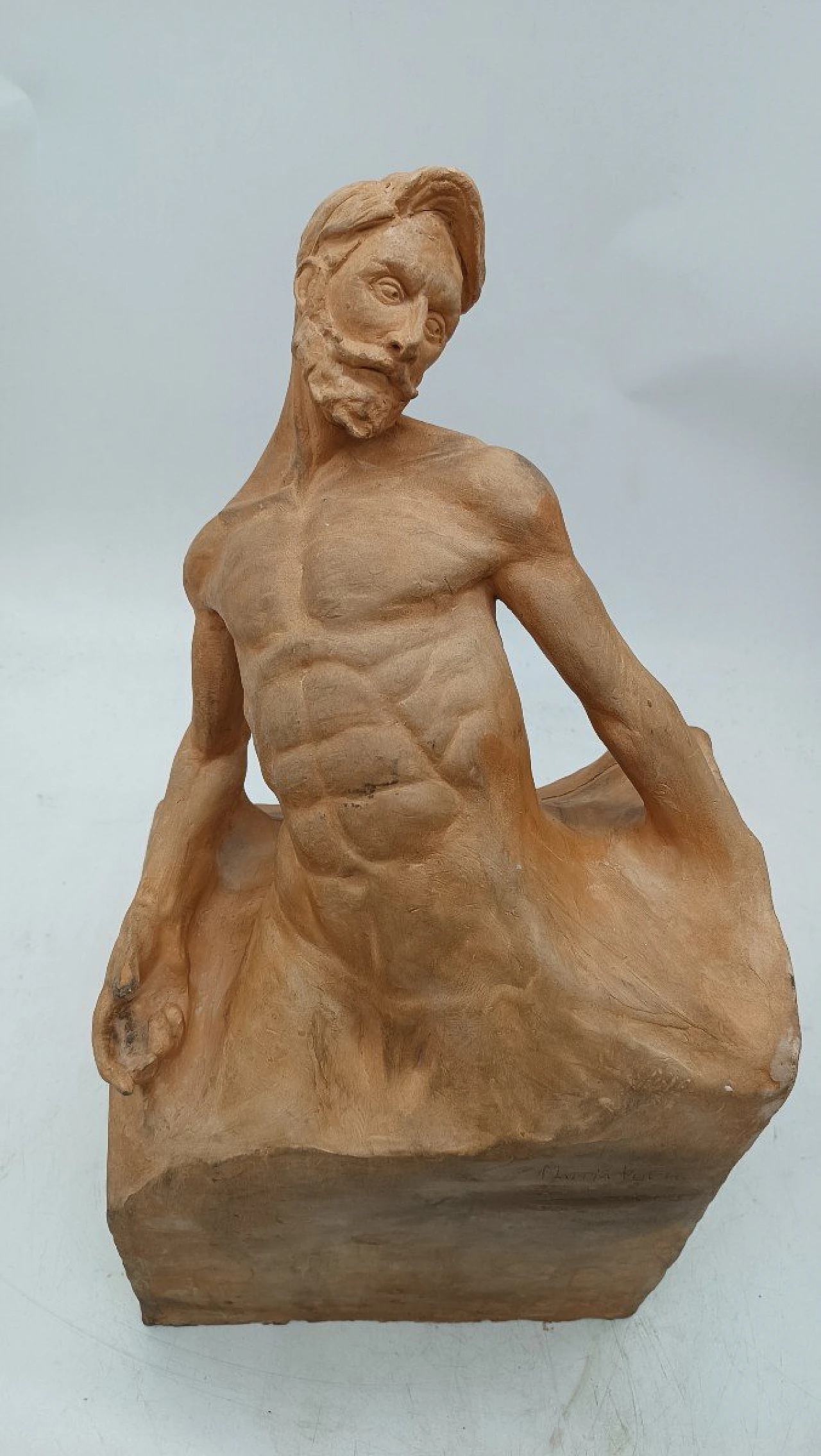 Mattia Vuch, male nude, terracotta sculpture, early 20th century 3