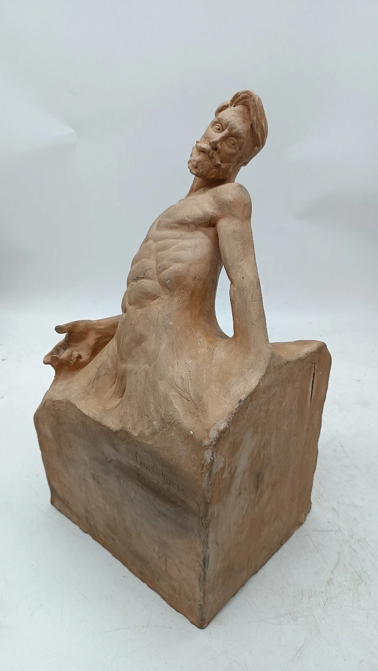 Mattia Vuch, male nude, terracotta sculpture, early 20th century 8