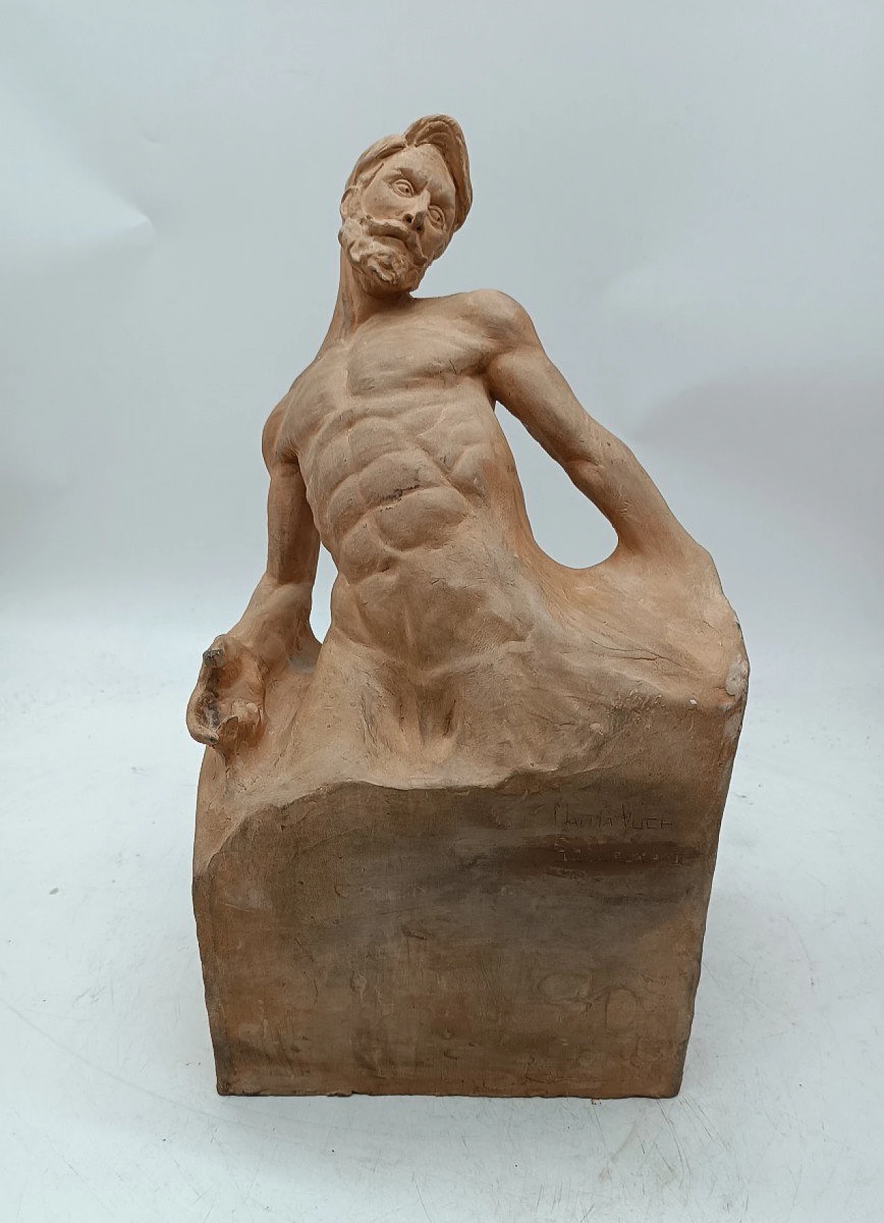 Mattia Vuch, male nude, terracotta sculpture, early 20th century 10